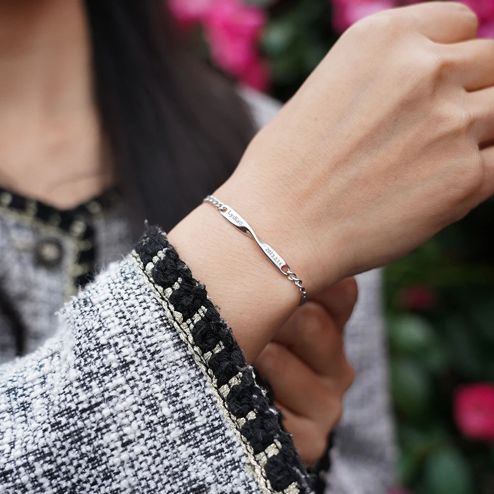 Carved Steel Couple Bracelet