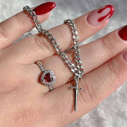 SORA Heart & Sword Matching Bracelet - Adjustable Ring Set