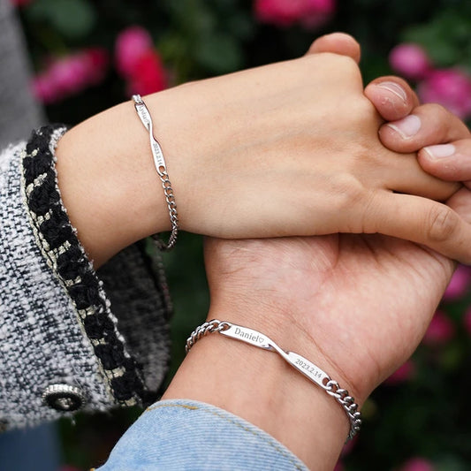 Carved Steel Couple Bracelet